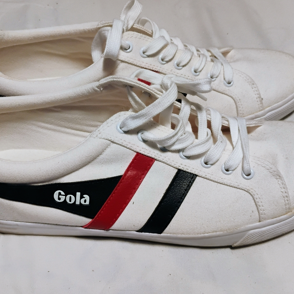 Gola White Sneakers with Red and Black Stripes